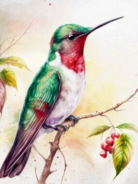 8x10 Hummingbird Watercolor Oil Painting Art Print